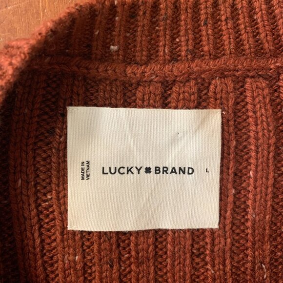NWT Lucky Brand Men's Large Terracotta Orange Tweed Cable Knit Crewneck Sweater - Picture 4 of 14